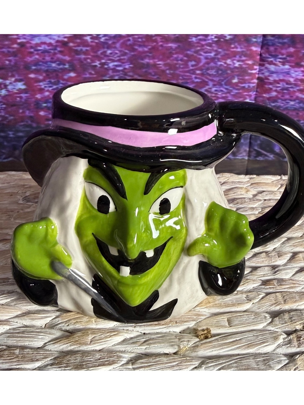 Hyde and Eek! Witch Face Ceramic Mug with Black Hat Handle - Halloween Earthenwa